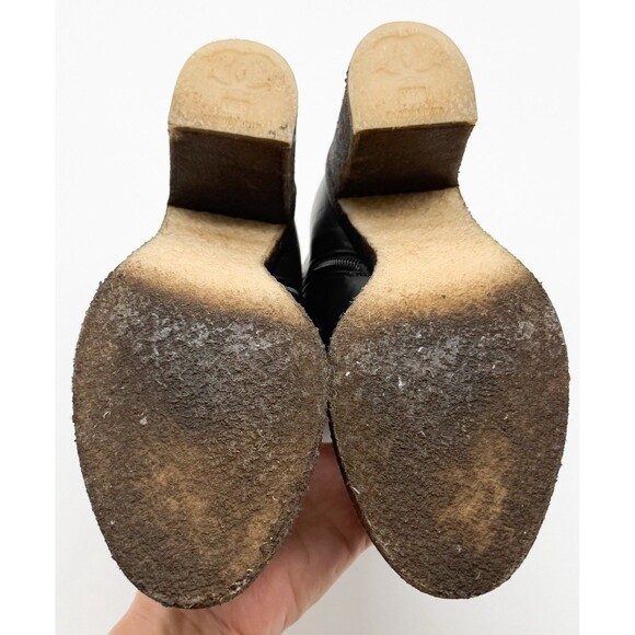 Chanel CC Turnlock Ankle Boots EU 36.5  US 6 Black Block Heel Booties - Picture 10 of 11